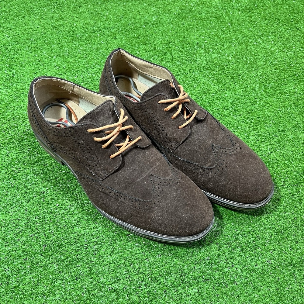Chocolate brown suede dress shoes SZ 12D oxford‎ wingtips casual EUC IZOD